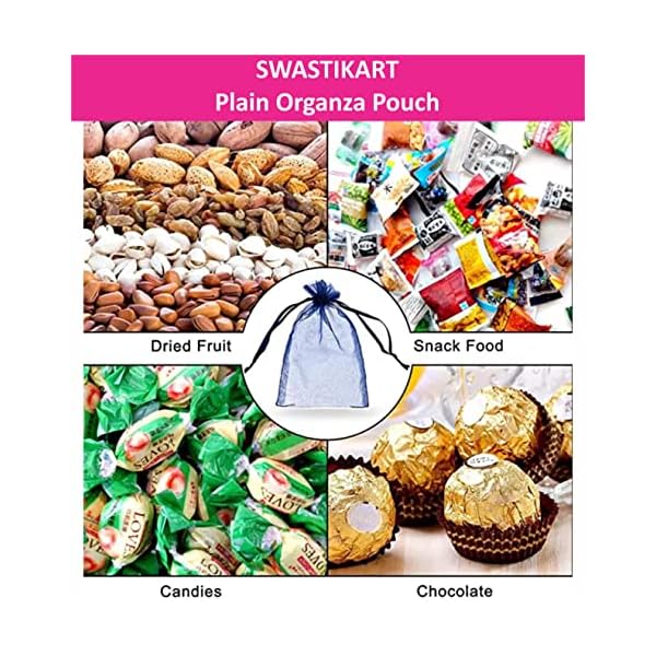 Swastikart - 17X23 Cms - Pack of 50 -Plain Drawstring Organza Storage Potli for Dry Fruits Packing, Chocolates, Candy and Coin Packing (Mixd Colors) - Image 8