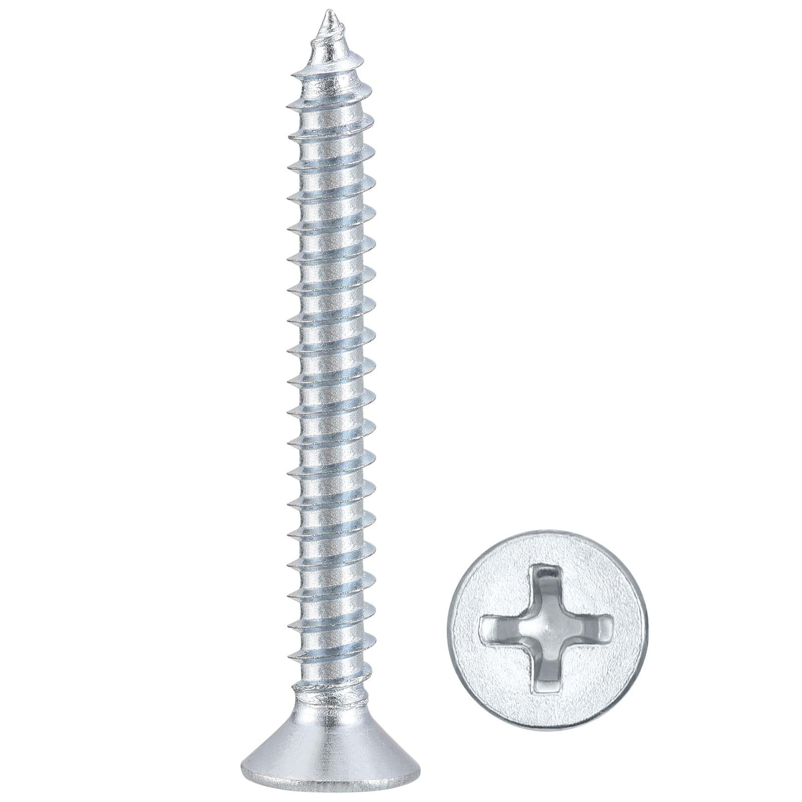 METALLIXITY Countersunk Phillips Wood Screws (#8x1-1/2") 200Pcs, Carbon Steel Coarse Thread Phillips Drive Flat Head Wood Screws - for Furniture Installation Repair, Bluish-white