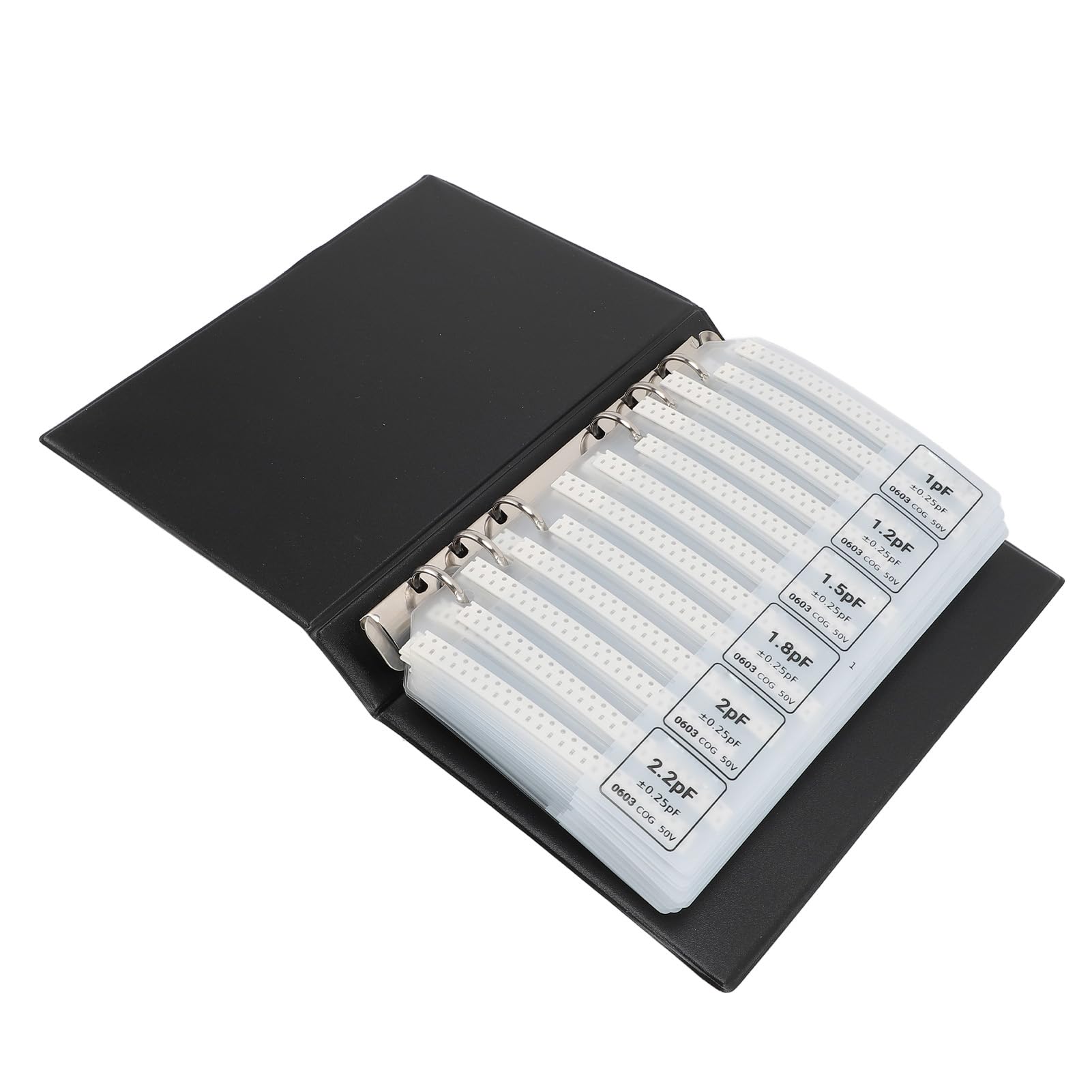 0603 Libro campioni di condensatori SMD, libro campioni di componenti elettronici di valore 84, kit di assortimento di condensatori in plastica nera per professionisti o