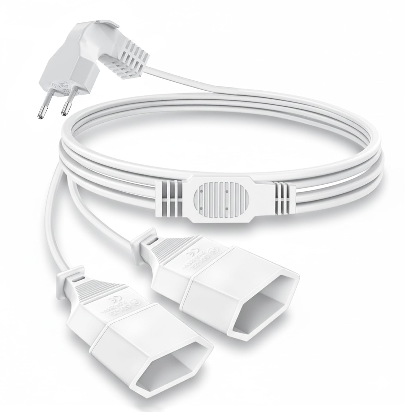 3M Verlängerungskabel Flachstecker,Doppelstecker Eurostecker Verlängerung Dünn Flachkabel Netzkabel Stromkabel Flach Typ C Euro Buchse Verteiler,Weiß