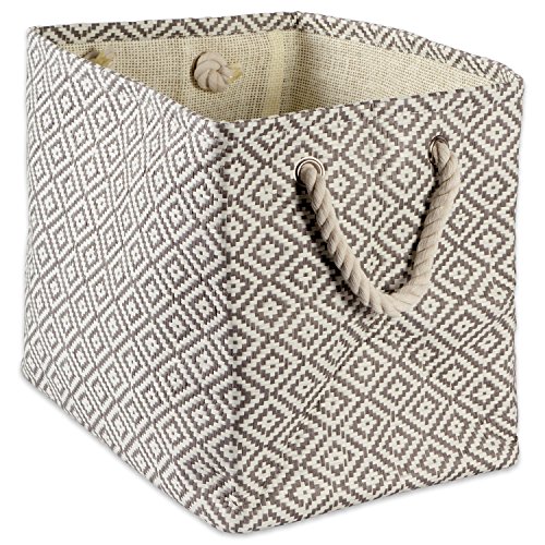 DII Woven Paper Storage Bin, Geo Diamond, Gray, Large Rectangle