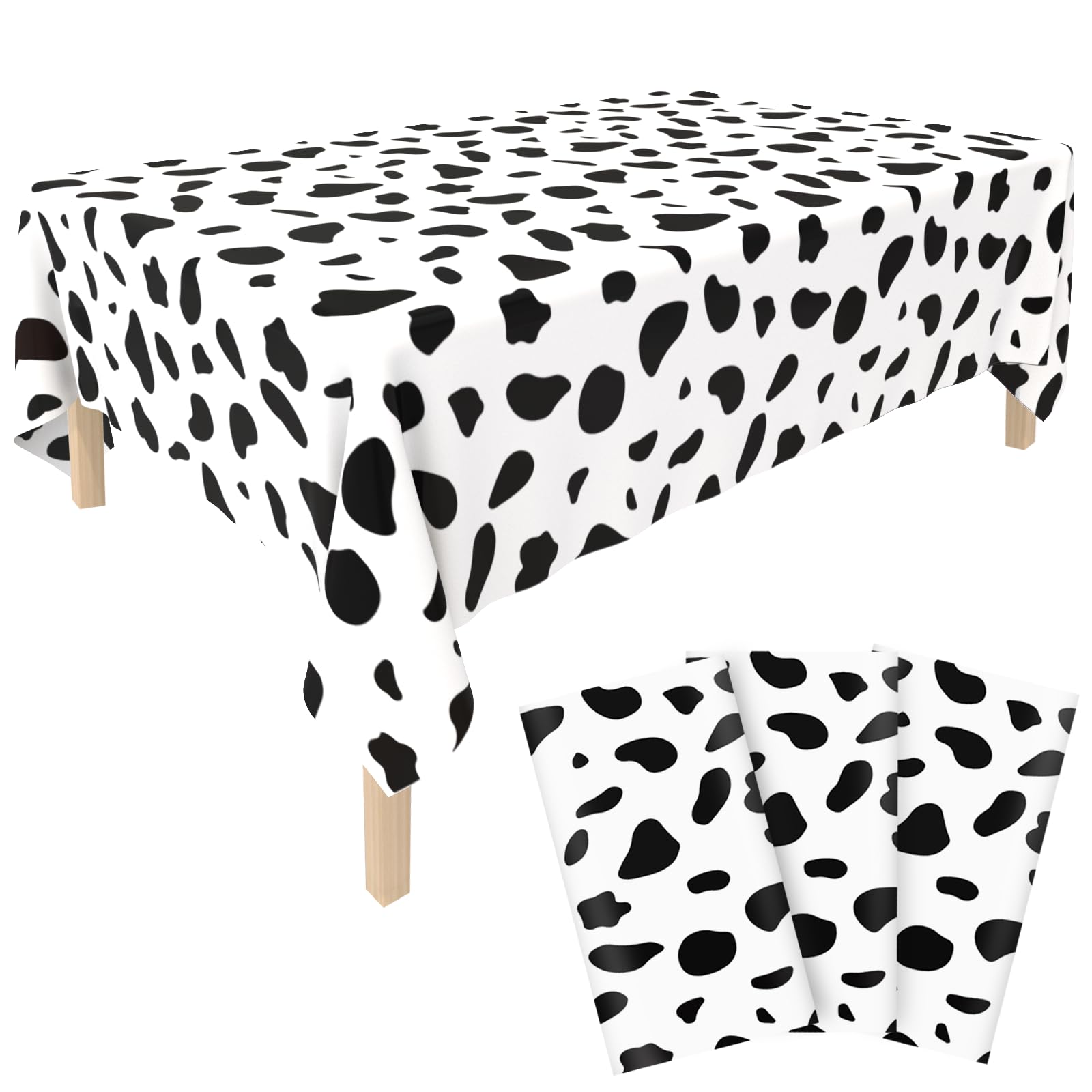QISOLIY 3 Pcs Cow Print Tablecloth Black and White Disposable Plastic Tablecloths Farm Cow Table Covers for Parties, Picnic, Birthday, Baby Shower Decorations 54 × 108 Inch