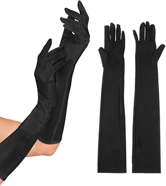 Gants Longs Femme En Simili Cuir Brillant Noir Léopard - Style Soirée Punk Rétro