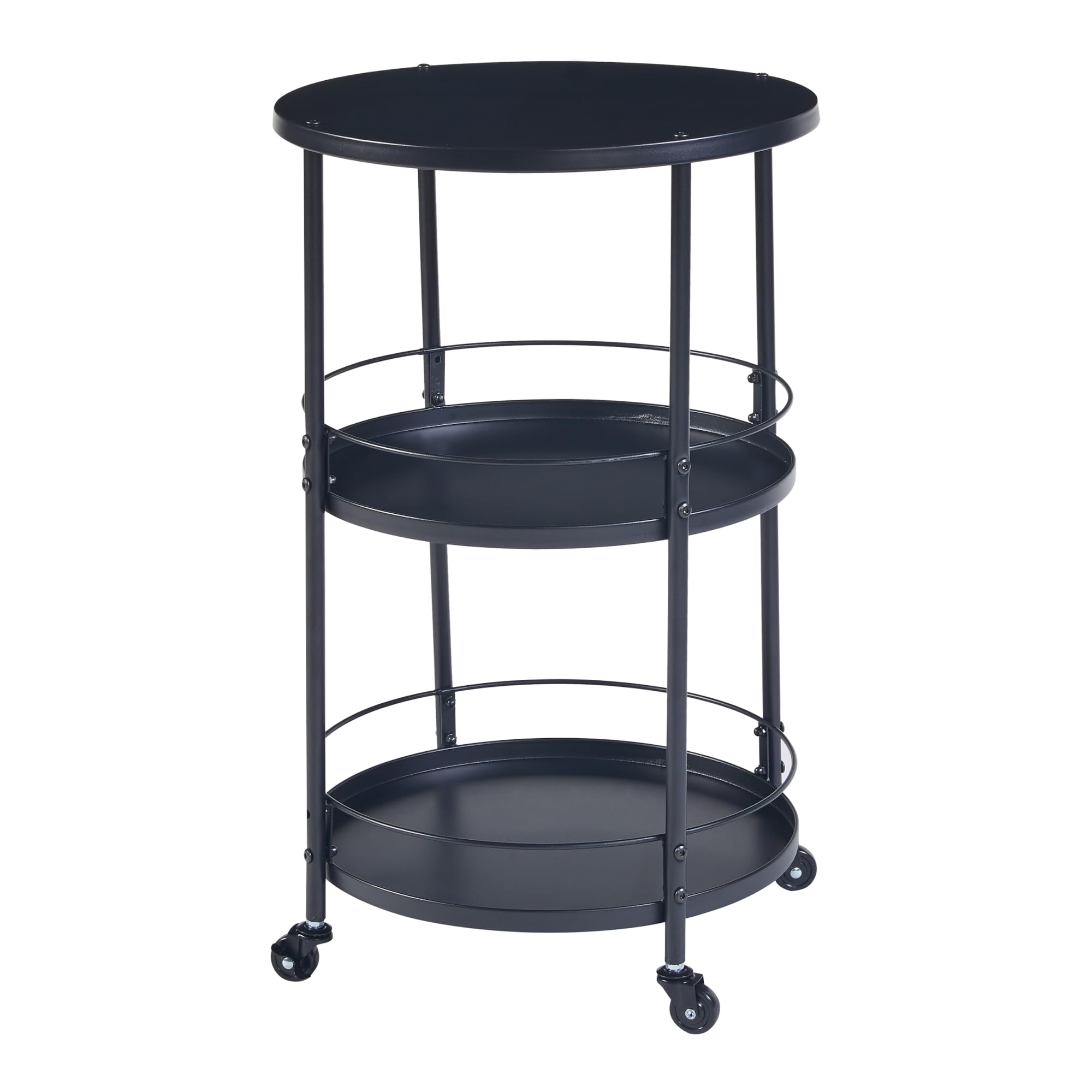 [en.casa] Carro de Servicio con 3 Estantes Redondos Carrito de Cocina Baño con 4 Ruedas con Freno Carrito de Camarera con Barra Anticaída Metal 75 x Ø 45 cm - Negro