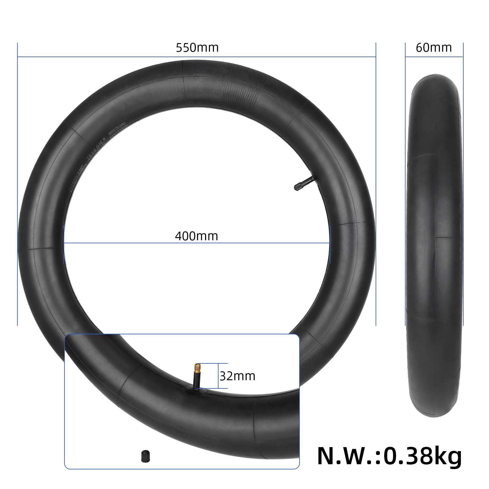 Pneu tout-terrain 20 x 4,0 (intérieur et extérieur) pour vélo électrique ENGWE L20/L20 Boost, Evercross EK30, chambre à air 20 x 4,0" pour VTT et snowbikes