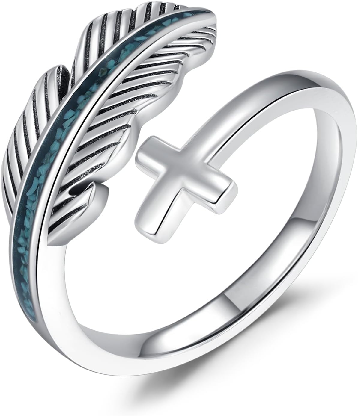 Turquoise/Moss Agate/Moonstone/Black Onyx/Lapis Lazuli/Labradorite/Tiger Eye Feather Ring 925 Sterling Silver Adjustable Ring Western Thumb Rings Vintage Jewelry Gifts for Women