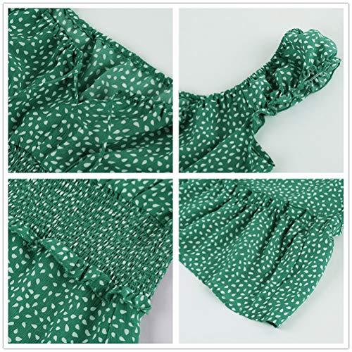 Yobecho YX7065LV0L Womens Summer Ruffle Sleeve Sweetheart Neckline Printing Dress Mini Dress Green thumb #3