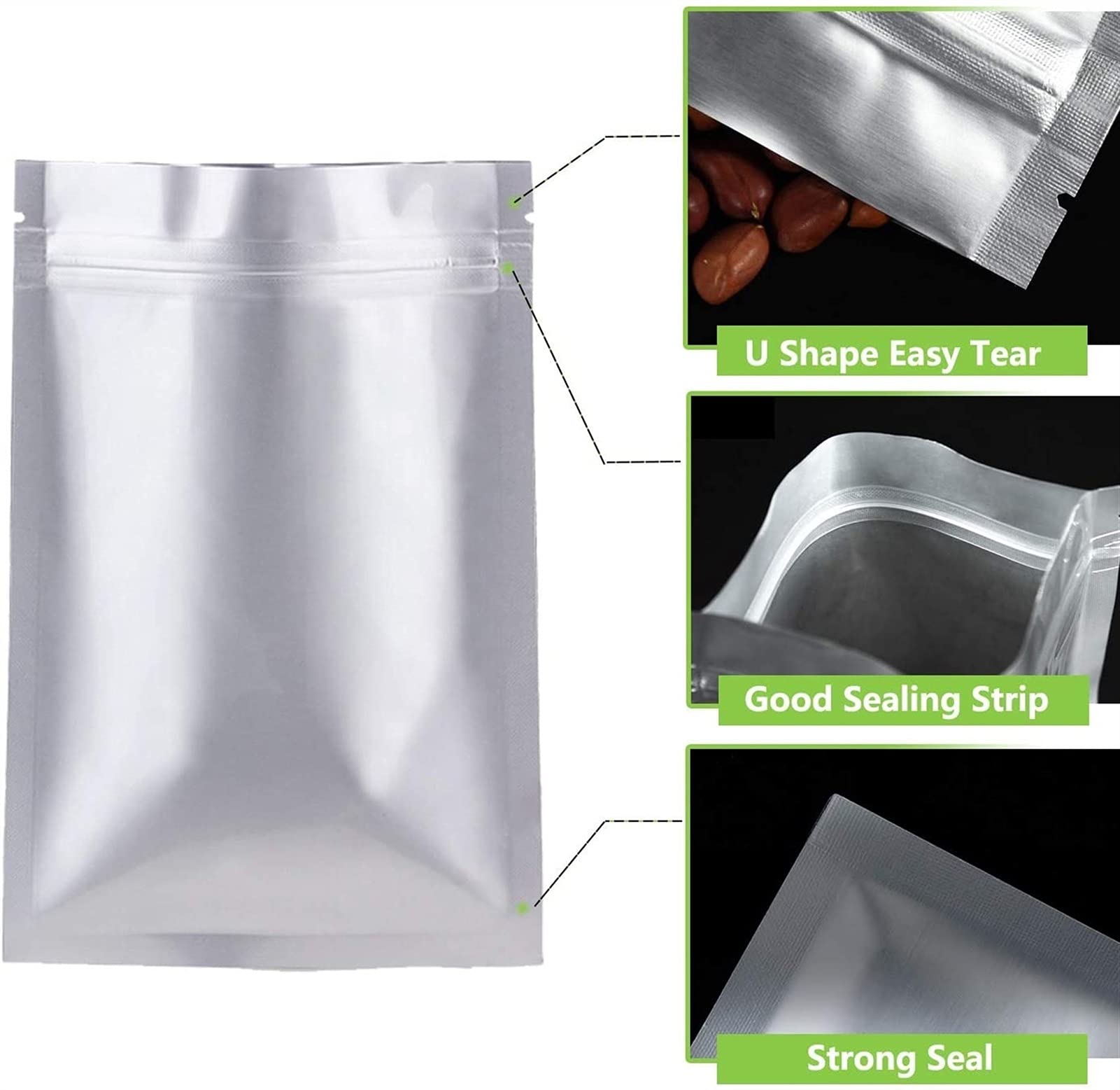 Vorderseite Aluminium-Verpackungssäcke, Aluminum Foil Mylar Food Storage Bags Resealable Heat Sealable Multiple Sizes Pack of 100(26x35cm)