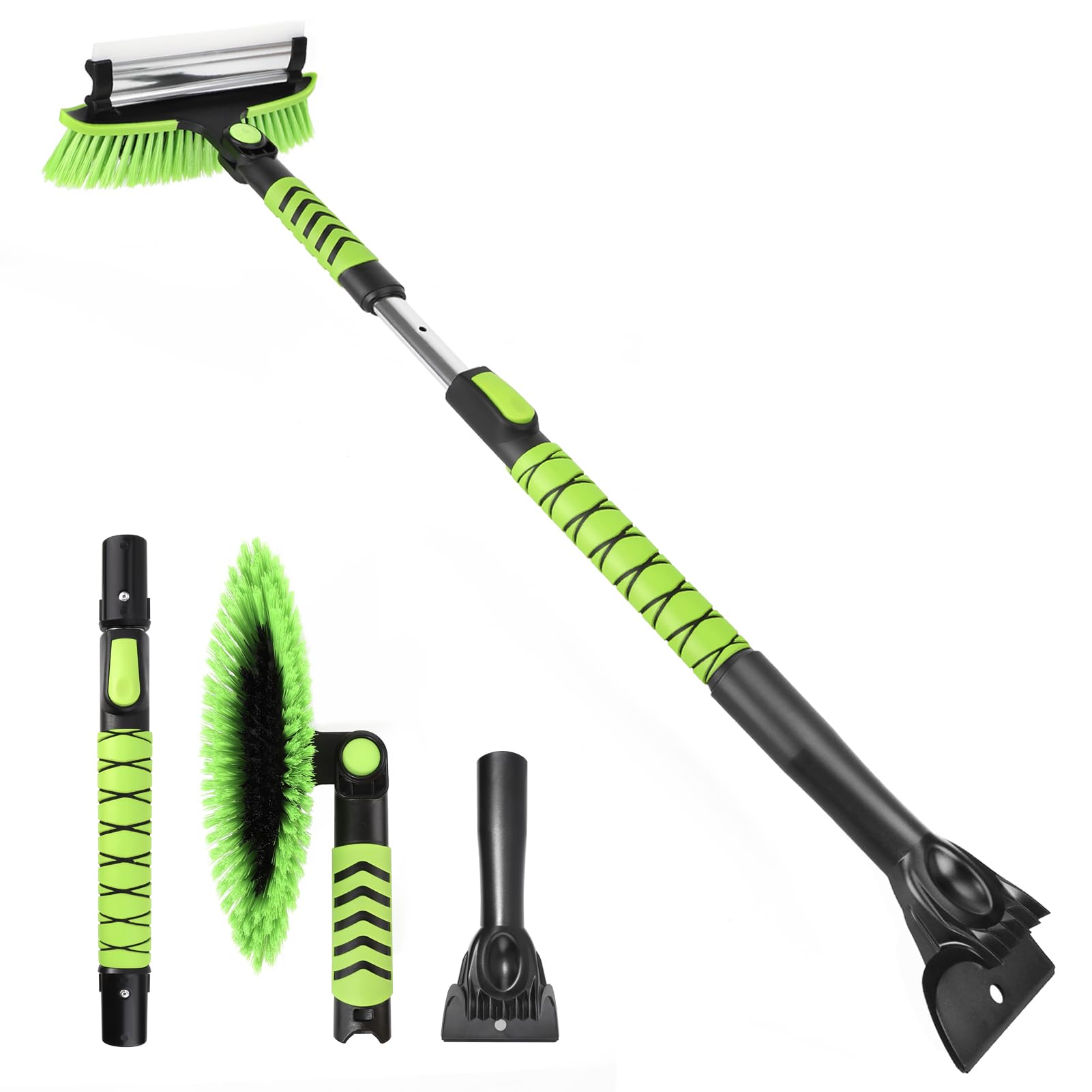 Yougfin 43" Ice Scraper for Car Windshield, Snow Brush with Squeegee, 3 in 1 Snow Removal for Cars with Foam Grip and 180° Pivoting Brush Head for Auto Truck SUV