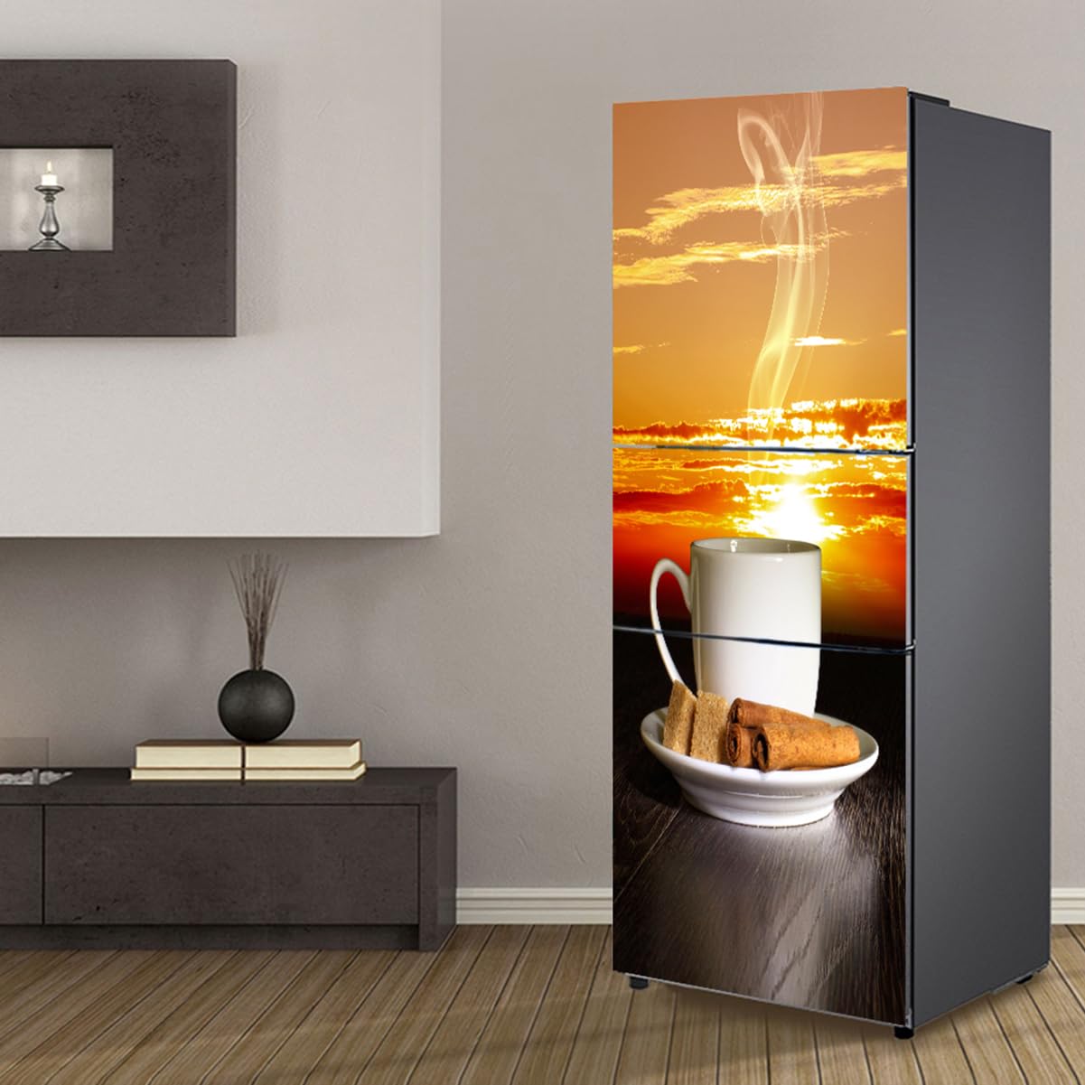 VHcgCGJ Fridge magnet, Full Covering, Freezer Skins Wall Stickers for Kitchen Decal, Sunset Coffee Mug Snack(M: 60x180 cm)