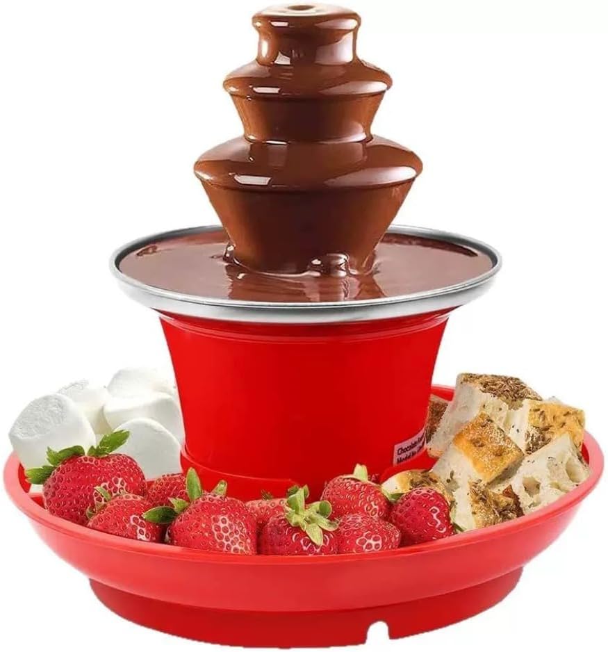 Emidor 3 Layers Chocolate Fountain, Mini Chocolate Fountain, 110V, with Melting Tower, Perfect for Home Dessert, Baking, Party, Birthday, Valentines Day, Events, Christmas Red