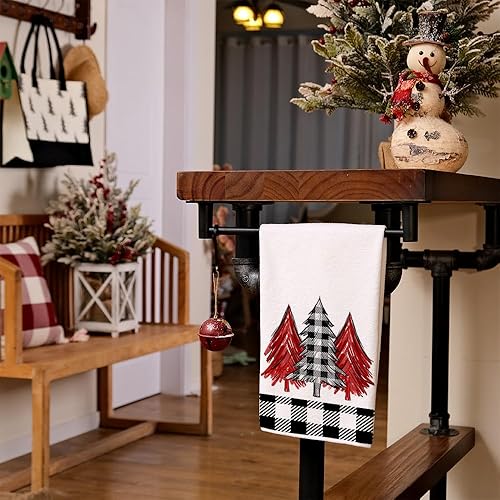 Miniatura 2 de ARKENY AD145 - Toallas de cocina de Navidad, diseño de búfalo negro, diseño de árbol de Navidad, 18 x 26 pulgadas, decoración de Noel para el hogar