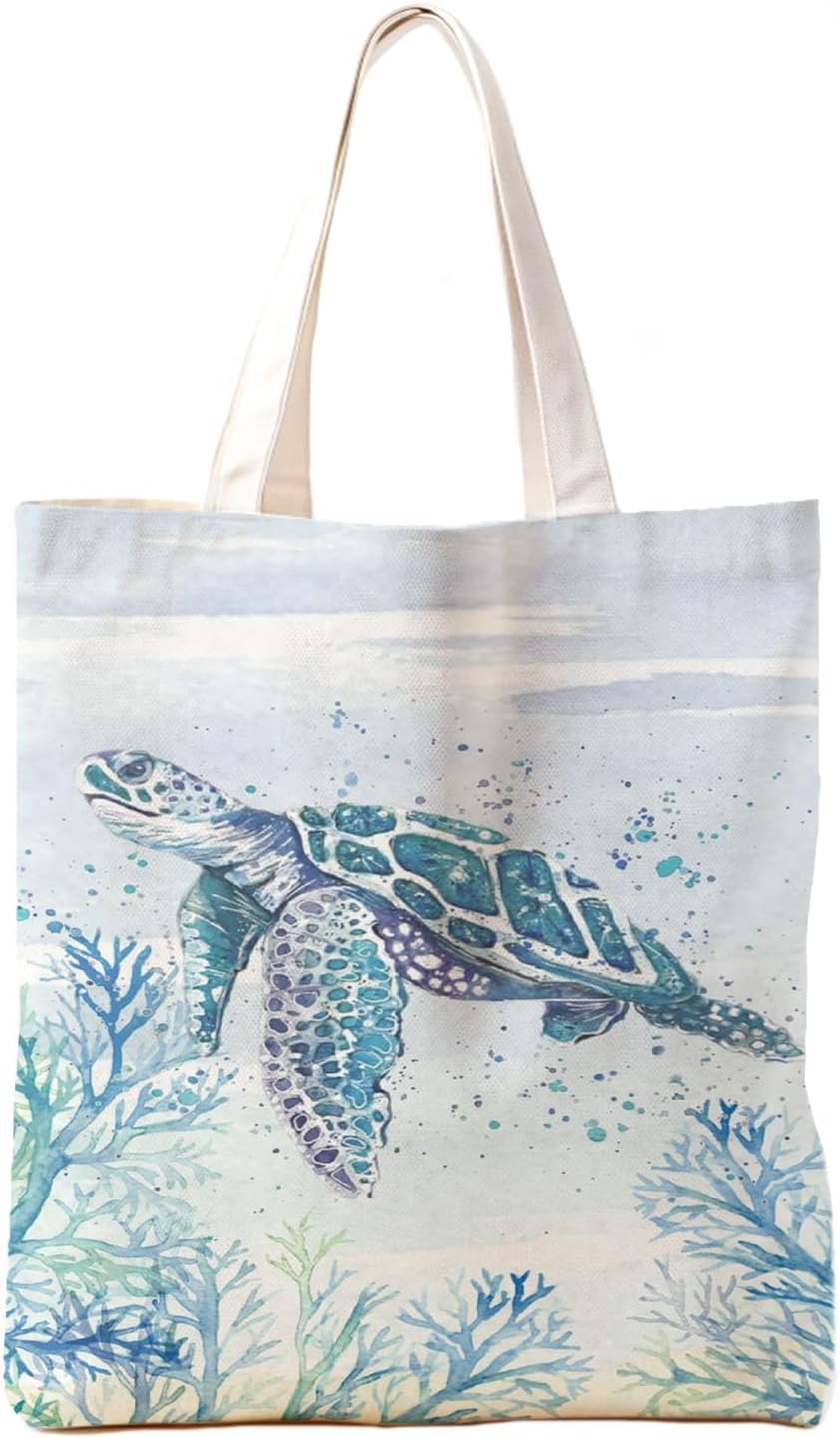 Sea Turtle Gifts, Canvas Tote Bag, Beach Gifts for Women Turtle Lovers, Beach Tote Bags for Women, Reusable Grocery Bags Shopping Bags