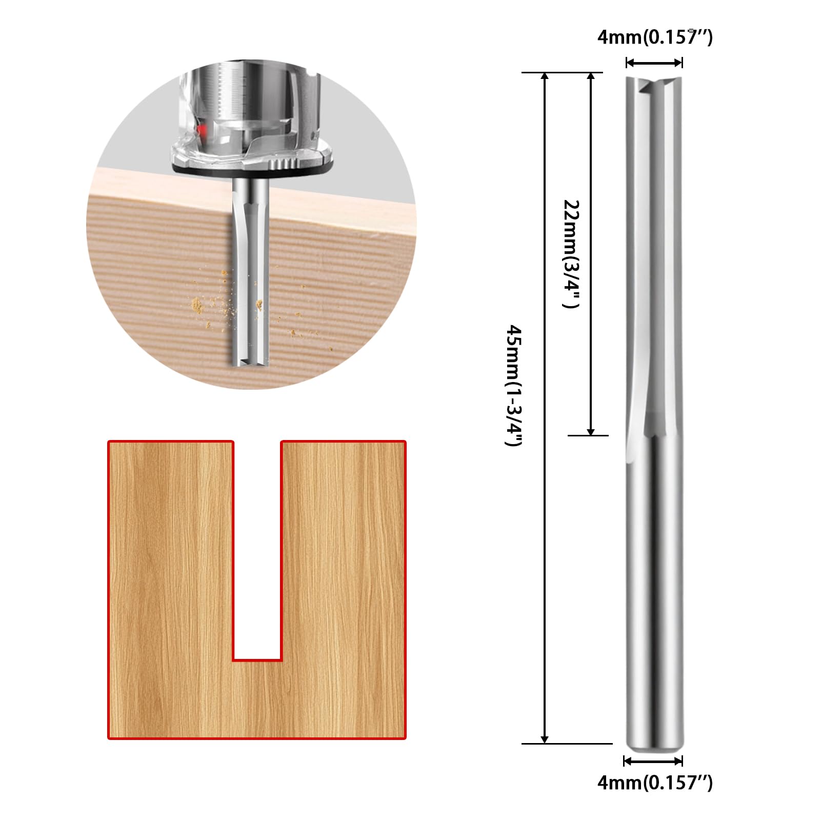 2 Flute Straight Router Bit, 4mm Shank - Image 2