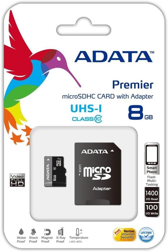 ADATA Premier 8GB microSDHC/SDXC UHS-I U1 Memory Card with Adapter (AUSDH8GUICL10-RA1)