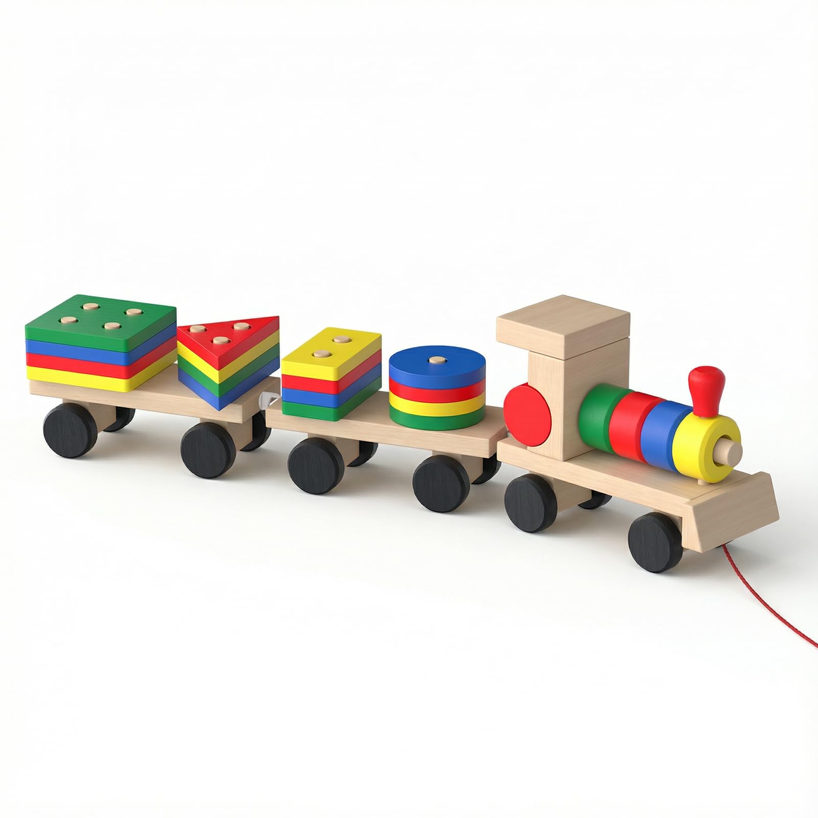 COSYLAND Giochi Montessori 1 Anno - Giochi Legno Bambini 1 Anno, Set di Blocchi da Costruzione a Forma di Trenino, 4 Colori e 5 Forme, Regalo Educativo per la Motricità Fine