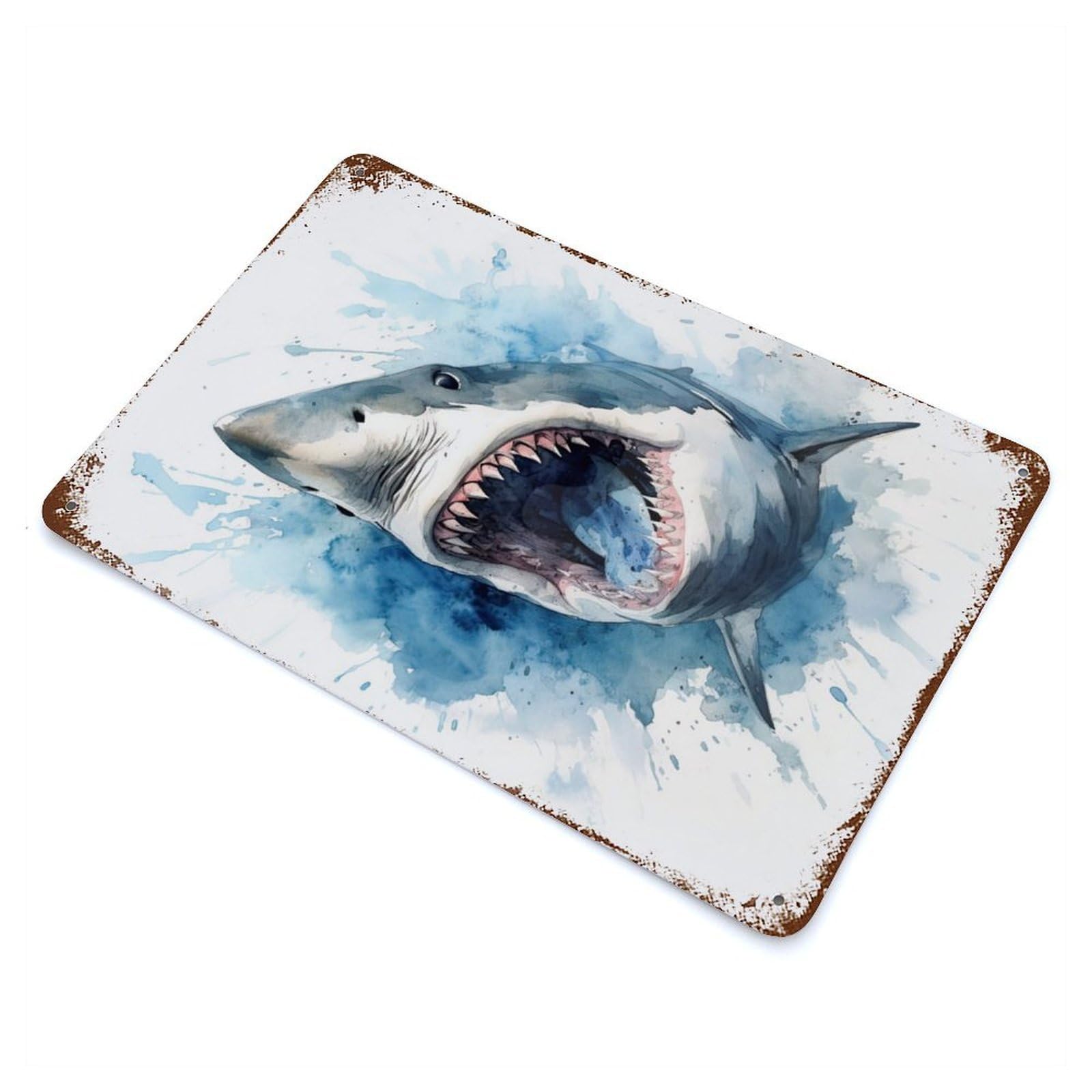 Shark Watercolor Retro Metal Sign 11.8"x7.9", for Pub, Kitchen And Man Cave Decor, Industrial Home Decor