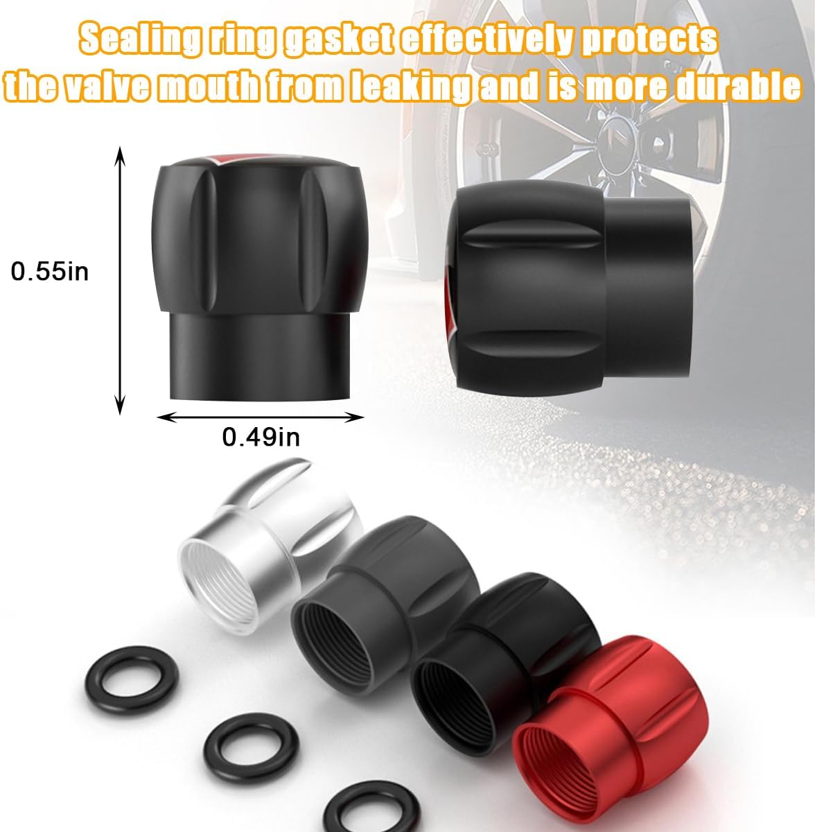 Car Tire Valve Stem Caps, 4PCS Wave Aluminum Alloy Leakproof Vehicle Tyre Valve Stem Cover with Rubber Ring, Dustproof Automotive Wheel Air Caps, Universal for Trucks SUVs Sedans (Silver) - Image 2