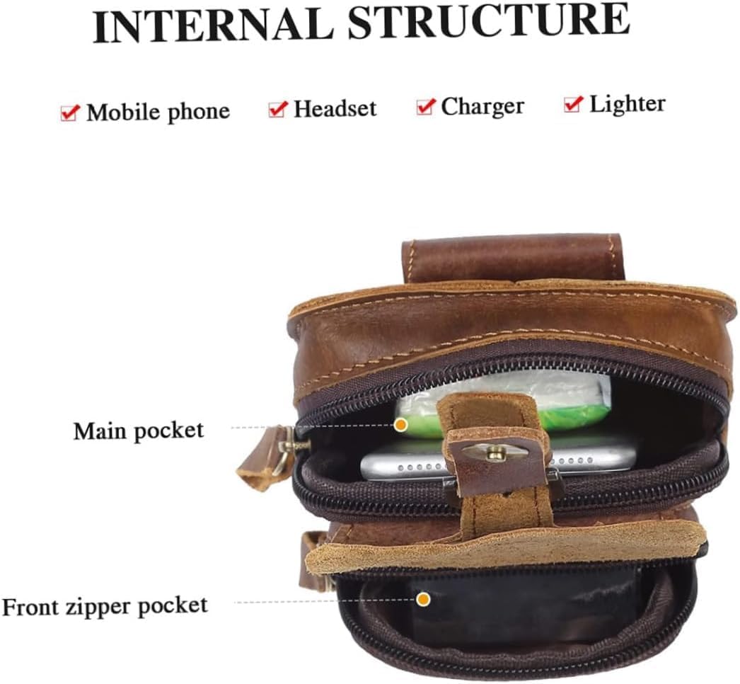 Genuine Leather Phone Belt Bag Waist Bag Retro Waist Pouch Vintage Bum Bag Men Fanny Pack Travel Mobile Phone Bum Bag (Brown)