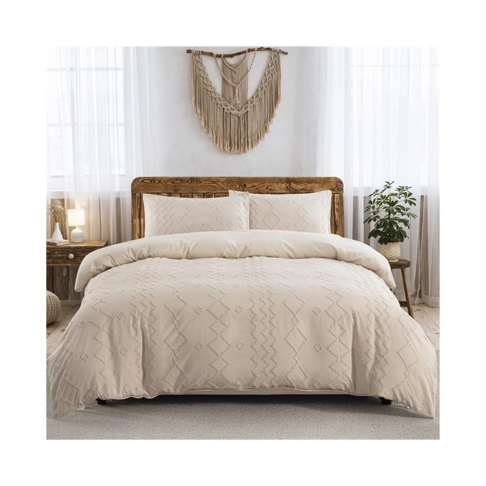 VHKJewE Boho Bedding Set for All Seasons, 2/3 Pieces Chic Geometric Tufted Comforter Not Included Set(Khaki,EU King(240x220cm))