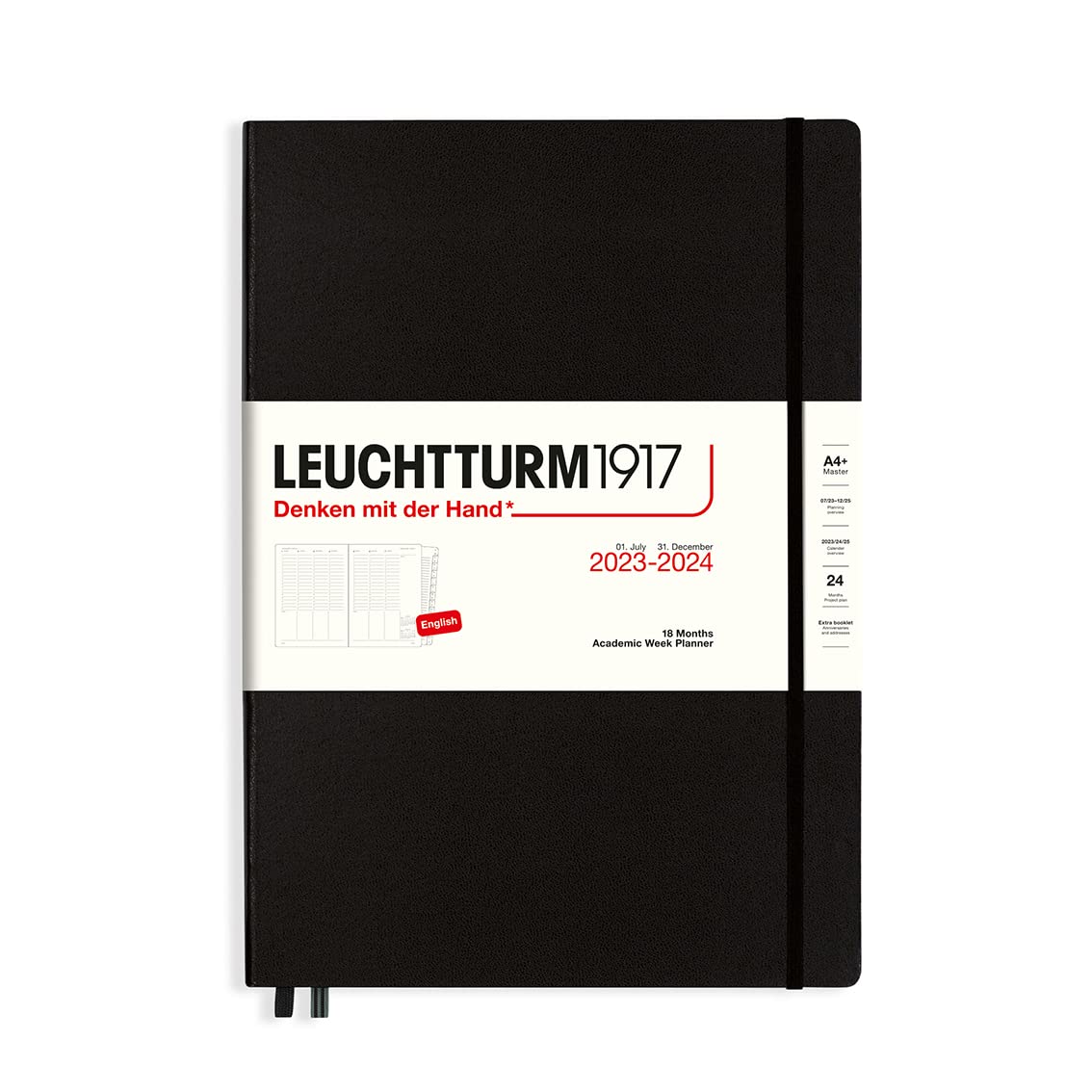 LEUCHTTURM1917 367545 Academic Weekly Planner Master (A4+) 2024, 18 Months, Black, English