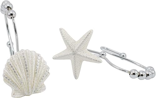 Miniatura 6 de BEAVO Seashell - Ganchos para cortina de ducha, 12 anillos decorativos de acero inoxidable para cortina de ducha de doble rodillo que se deslizan,