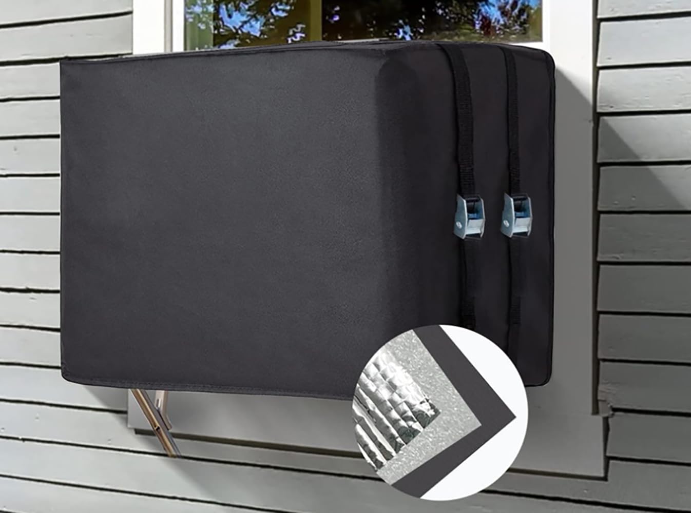 Klimaanlagen Abdeckung Außen 70x47x57cm, Winterfeste Schutzhülle mit Alu-Beschichtung, Thermo Isolierung gegen Schnee, Regen & Kälte, Heavy Duty Abdeckhaube Schwarz
