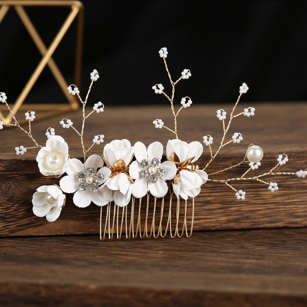 FRCOLOR Flower Hair Combs Bridal Wedding Hair Accessories 6.50 Inch Floral Ornaments for Women Party Headpieces 2Pcs Set - Image 2