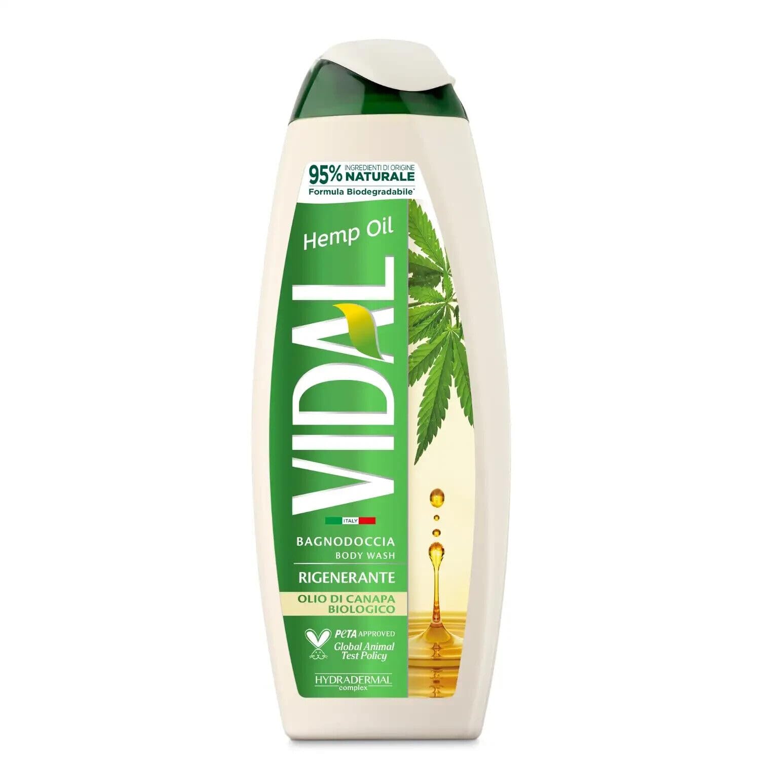 Vidal Bagnodoccia Lot de 12 flacons de gel douche Olio di Canapa Biologico, mousse de douche à l'huile de chanvre bio 500 ml