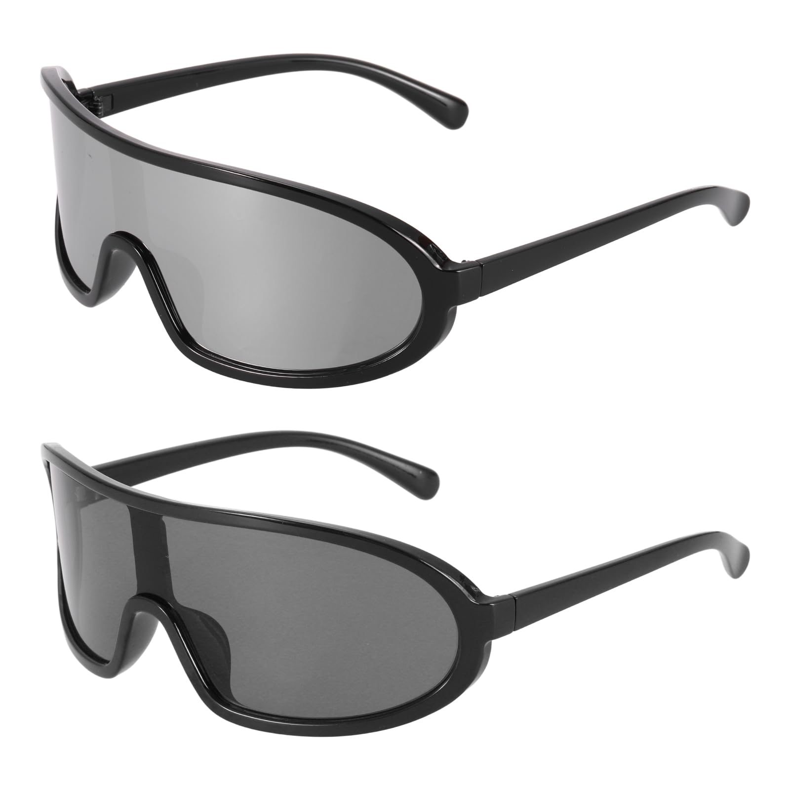 sourcing map 2Pcs Polarized Sports Sunglasses for Men Womens, UV400 Protection Wraparound Cycling Sunglasses for Running Skiing Fishing Goggles, Black Frame Glare Gray & Gray