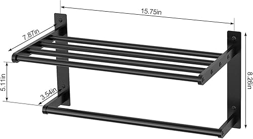 Miniatura 5 de Estante de baño con toallero, toalleros de metal de 16 pulgadas para montaje en pared de baño, toallero a prueba de óxido con estante soporte para