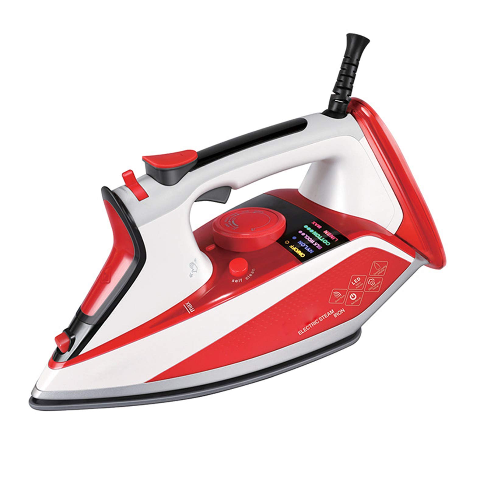 Fer À Vapeur Portatif pour Vêtements, Fer À Repasser Électrique De Voyage 2200W Semelle en Céramique avec Affichage LED Et Arrêt Automatique, Rouge, Vert,EU Plug Red