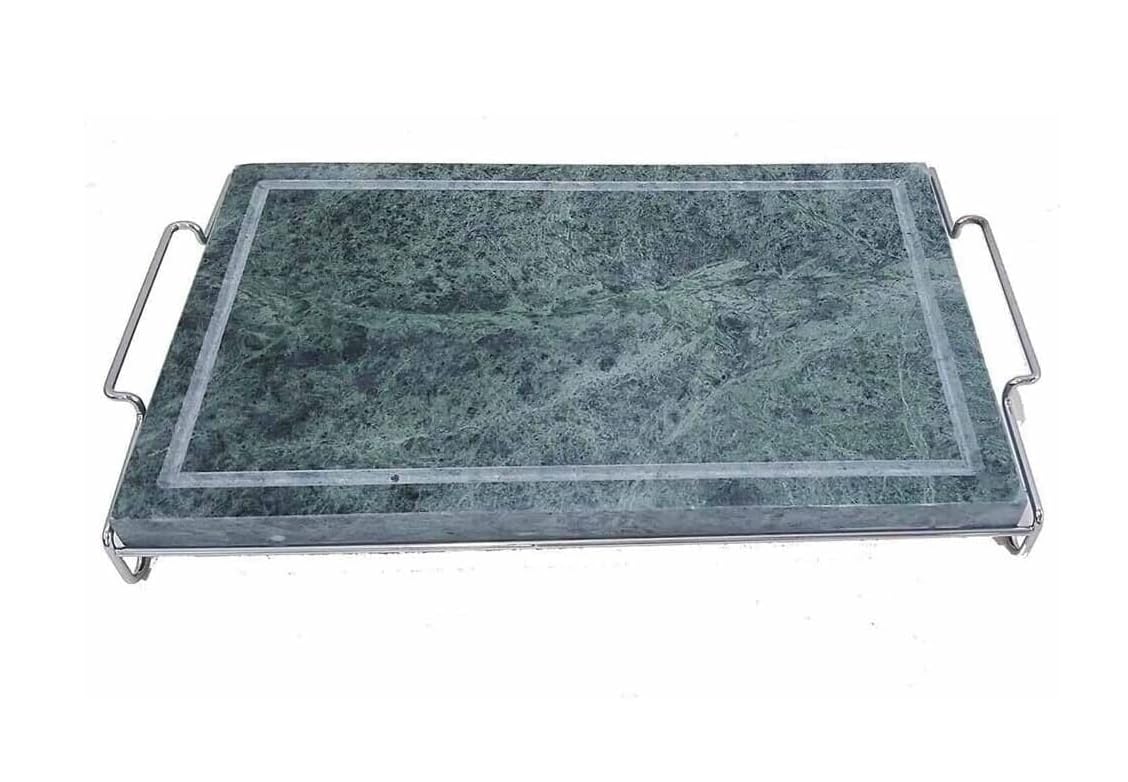 Pietra Ollare 25x40 cm con Stand in Metallo Bistecchiera & Grill da Tavolo Barbecue Griglia per Servire Carni Verdure pesce al Tavolo