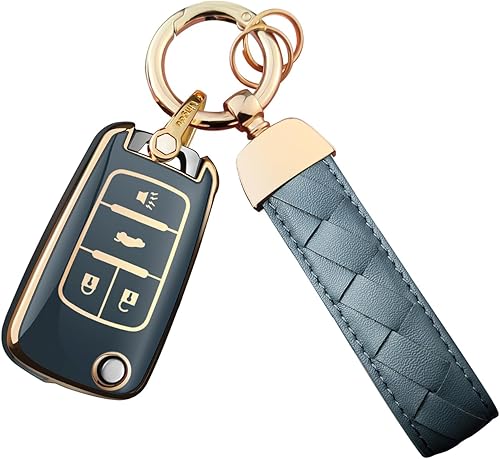 Miniatura 1 de Bqepe Funda para llavero Chevy compatible con Chevrolet Equinox Camaro Cruze Malibu Sonic Buick Terrain, funda de llave inteligente, Negro -