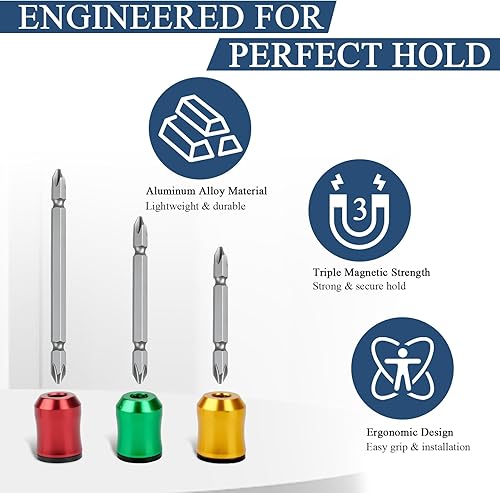 Miniatura 2 de 6 piezas de soporte magnético para tornillos, cabeza de destornillador, anillo magnético de tornillo magnético con 3 piezas Ph2 juego de puntas de