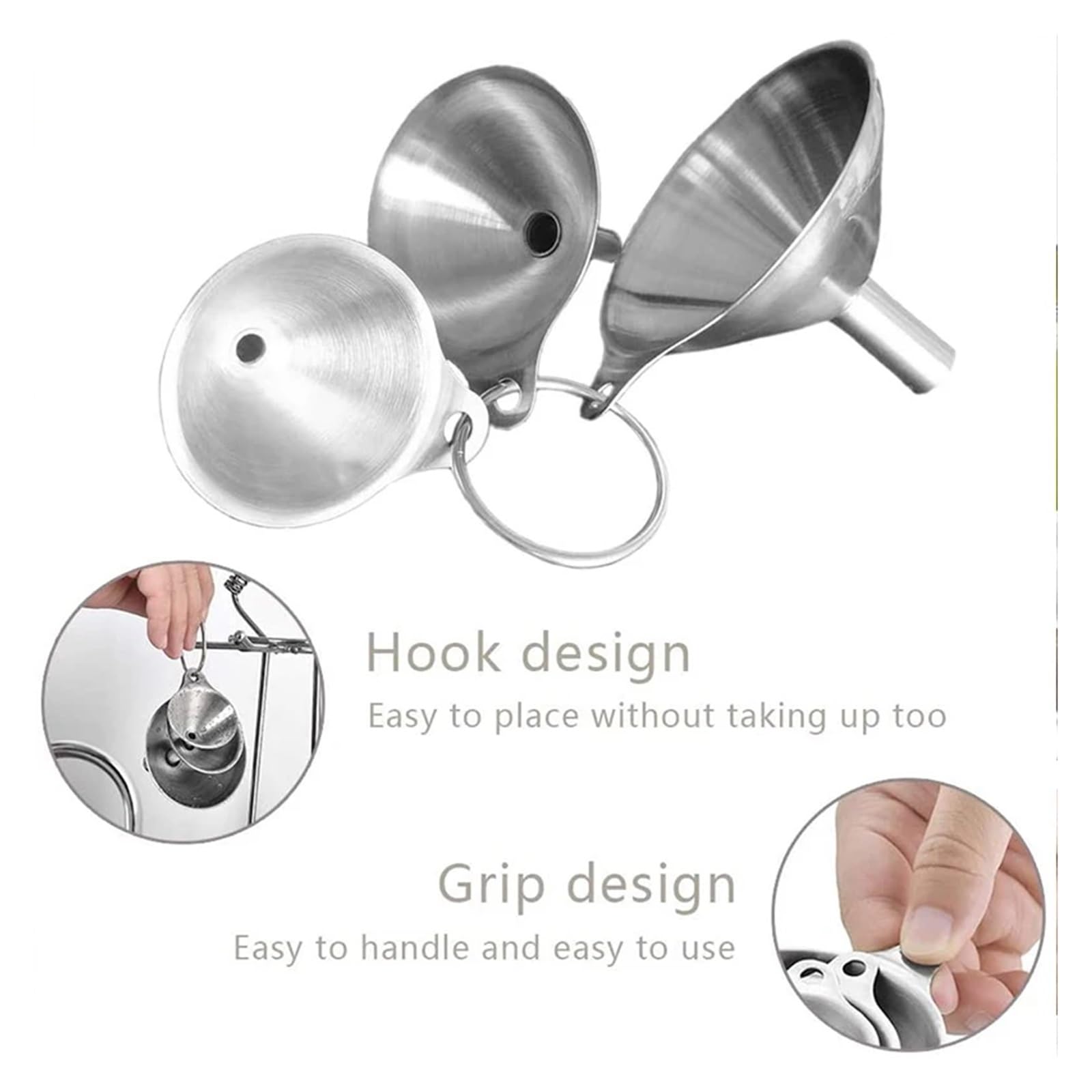 3 unids/Set Embudo de Acero Inoxidable Embudo de Cono portátil for Verter Aceite Vino tolva for líquidos Embudo de Cocina Multiusos for aceites líquidos en Polvo