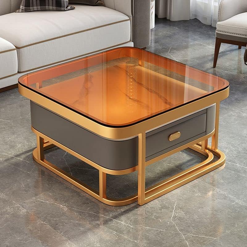 CraftThink Coffee Table, Modern Style 17.72" Tall Glam Style Coffee Cocktail Table Metal Frame 2 Nesting Coffee Table for Living Room - White Orang 28" L x 28" W x 18" H + 24" L x 24" W x 15" H