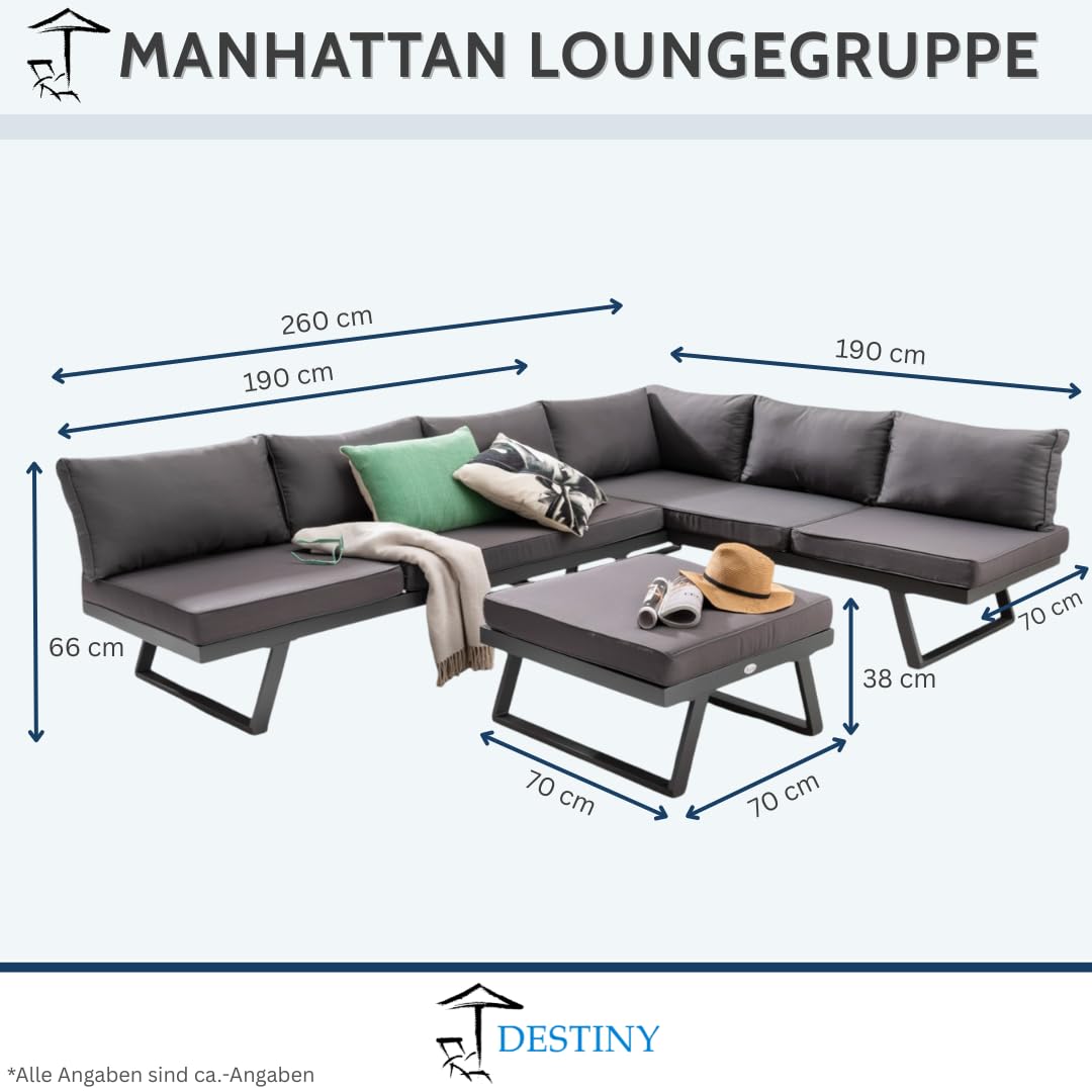 Destiny Loungegruppe Manhattan, Hocker/Tisch 70x70cm, vielseitig aufstellbar