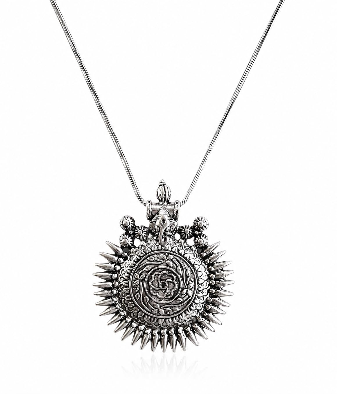 Oxidised Plated Ganesha Sun Pendant Necklace for Women & Girls | Long Chain Statement Jewellery | Traditional Ethnic Boho Temple Design | Party, Festive & Daily-image-37