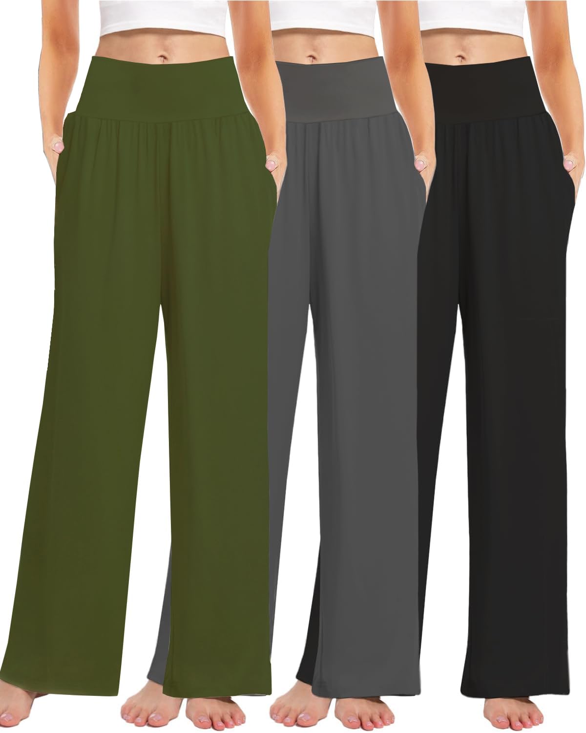 Kivdol 3PACK Women's Casual Loose Wide Leg Cozy Pants Yoga High Waisted Sweatpants Comfy Lounge Pants with Pants with Pockets