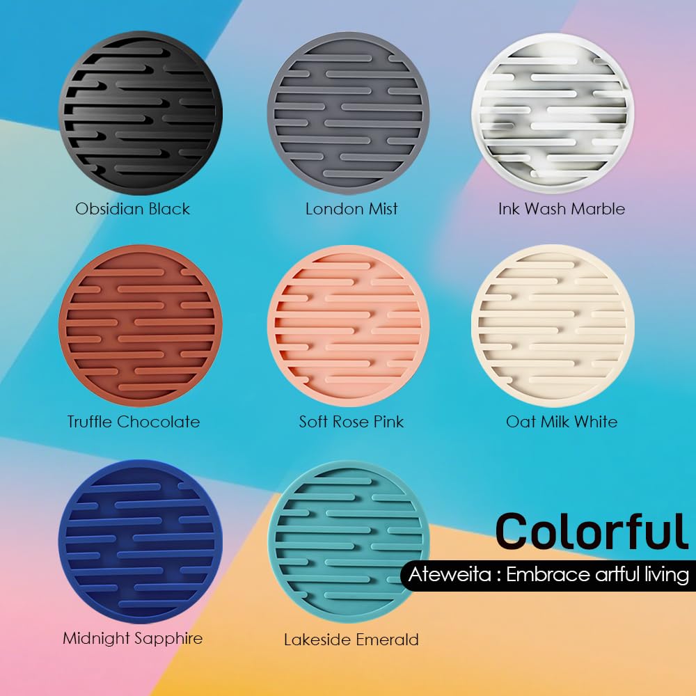 Posavasos Juego, Redondo Antideslizante Portavasos con Soporte, Silicone Coasters para Taza, Mesa, café, Bar, Bebidas, Drinking Coasters Cup Mat, 6 Piezas, Negro