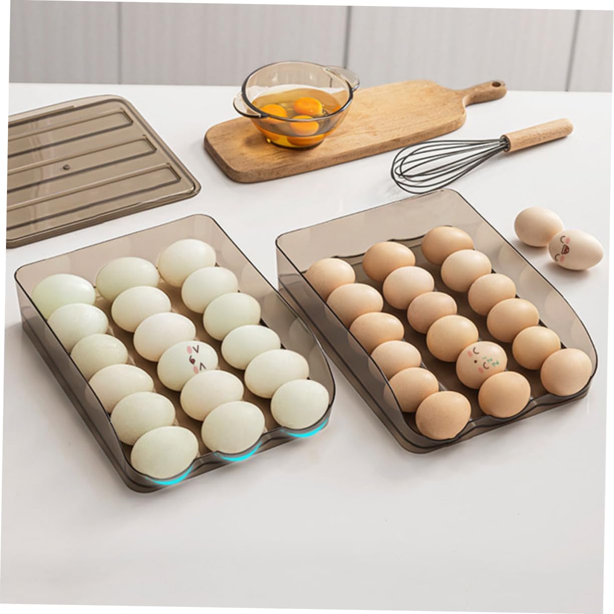 IMIKEYA Auto Scrolling Egg Holder 2 Layer Plastic Egg Storage Container for Refrigerator Multi-Functional Rack for Kitchen Organization