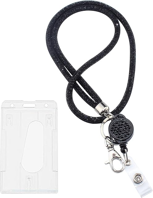 Crystal Lanyard Strap with Card Holder Kit Rhinestone Crystal Lanyard Strap with Clear ID Card Holder Bling Neck Strap for Keys ID Badge Sparkly Lanyards for ID Card, Phone, Keys