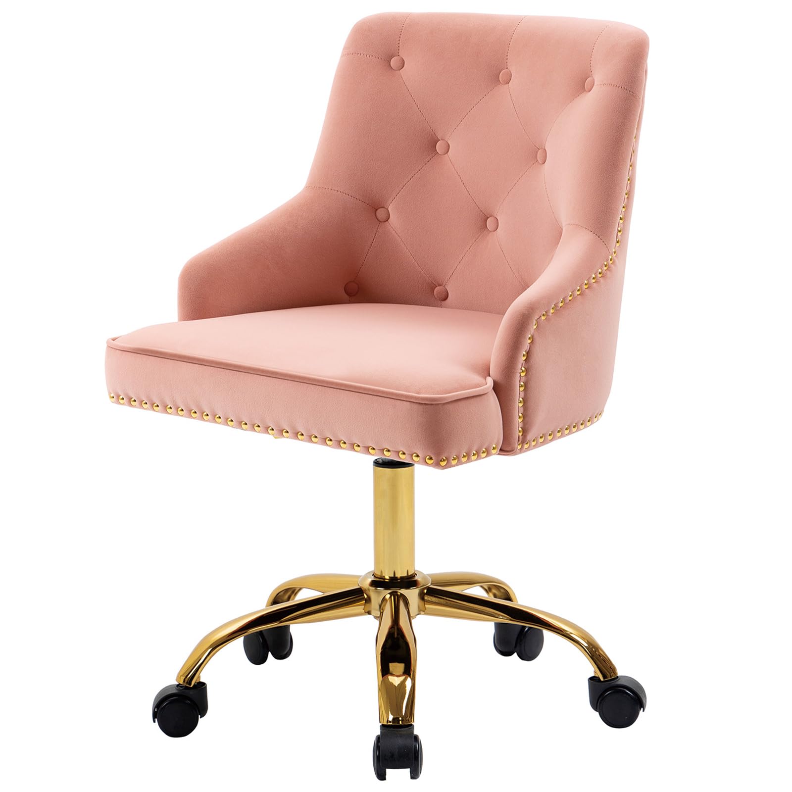 Sepnine Silla de Oficina de Terciopelo para el hogar, Silla de Escritorio de computadora, giratoria, Ajustable, con Brazos, Ribete de Cabeza de Clavo para Dormitorio