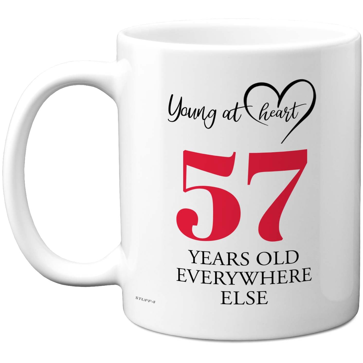 57th Birthday Gifts for Women Men, Cheeky Novelty Mug Young at Heart, Gag Joke Gifts, Perfect Funny Mugs for Fifty-Seven Fifty-Seventh Birthday Present, 11oz Ceramic Coffee Mugs