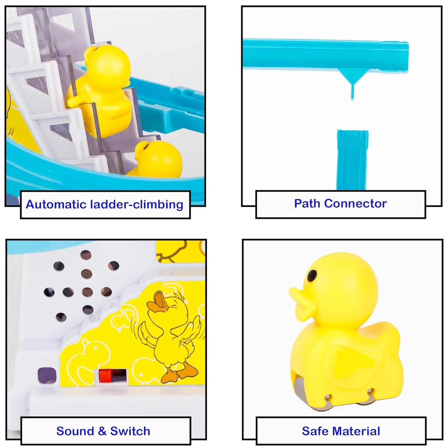 PANSHUB Duck Slide Toy Set, Funny Automatic Stair-Climbing Ducklings, Cartoon Race Track Set, Yellow, 2+ Years, Whimsical Style 1