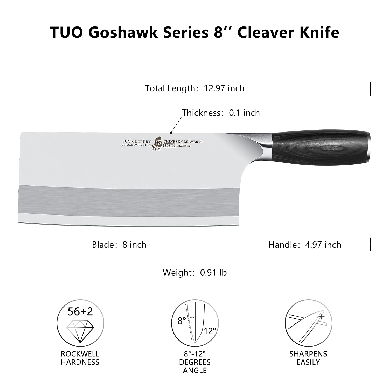 TUO Vegetable Meat Cleaver Knife Chinese Chef's Knife 7inch High Carbon Stainless Steel