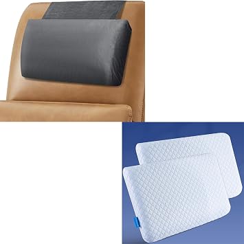 SofGlowly Head Recliner Pillow and Ultra Thin Flat Pillows for Sleeping Standard Size Set of 2 Pack