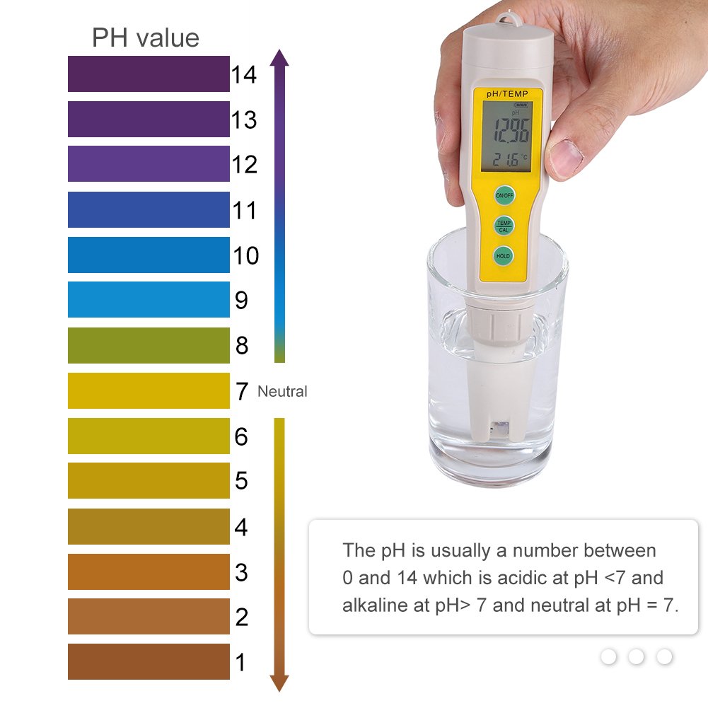 Yosoo pH-Messgerät Wasserqualitätsprüfer mit pH- und Temperaturanzeige, digitales LCD-pH-Messgerät, Wasserstift, Analyzer für Aquarium, Pool, Wein