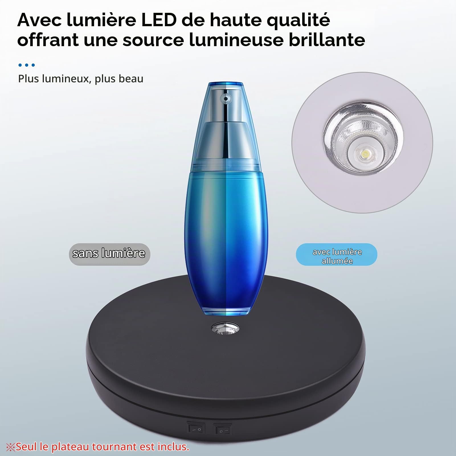 Andoer Socle Rotatif électrique, Plateau tournant électrique à 360°, Plateau tournant pour la Photographie, présentoir Rotatif avec éclairage LED pour Produits, Bijoux, Montres